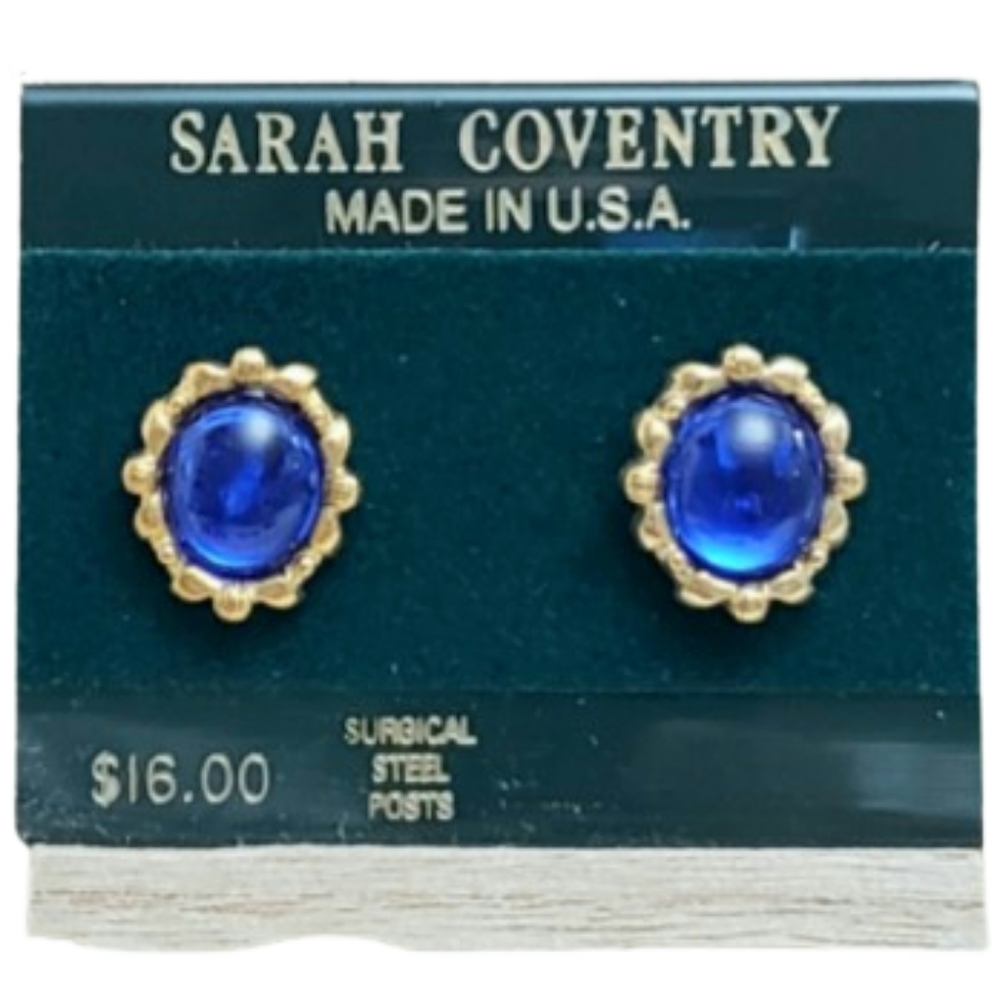 Vintage Sarah Coventry Cobalt Blue and Gold Stud Earrings